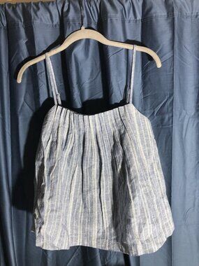 Outerknown Tides Crop Tank Top Pleated Striped Chambray Linen Blend Size Small